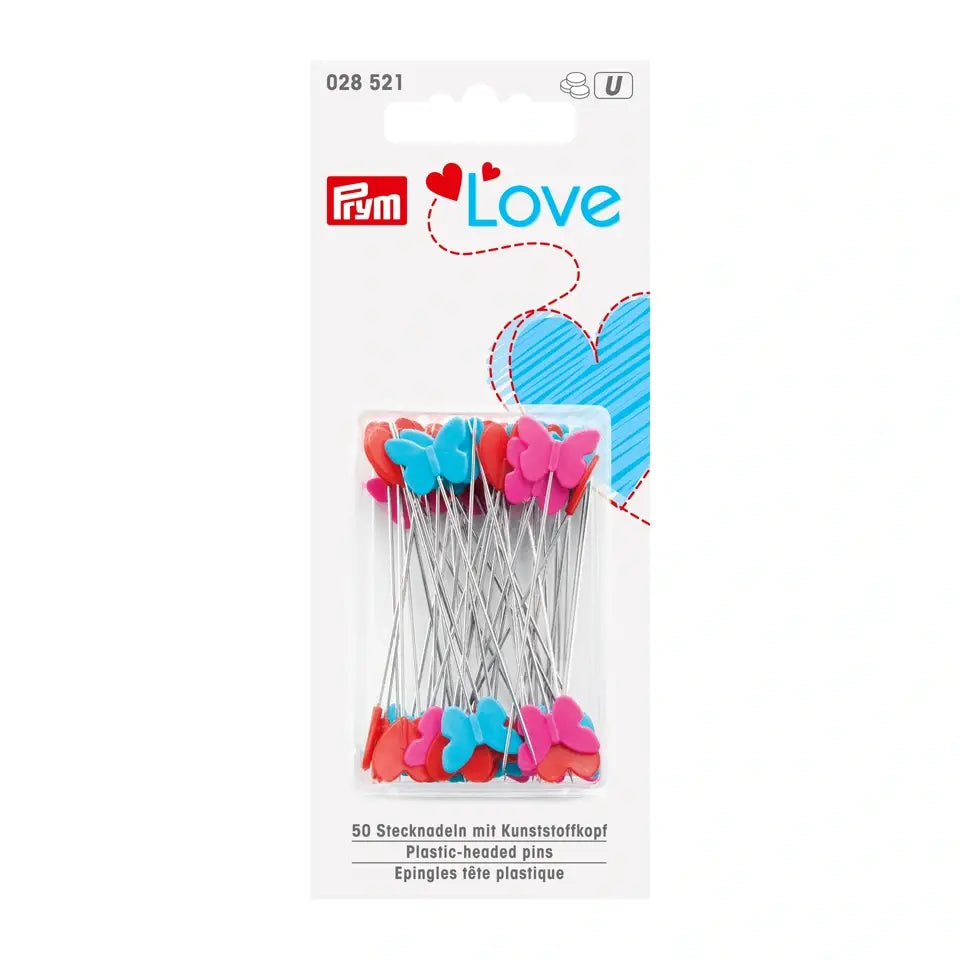 Prym Love Plastic Head Pins Hearts and Butterflies