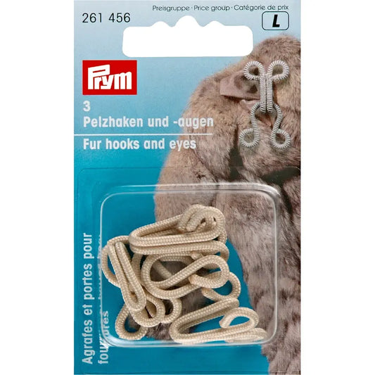 Prym Fur Hook & Eyes Beige size 40mm x 20mm with 3 units per card.