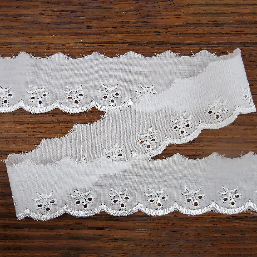 Broderie Anglaise Trim Cherry Design 1.5" wide White 27.4 metre cards