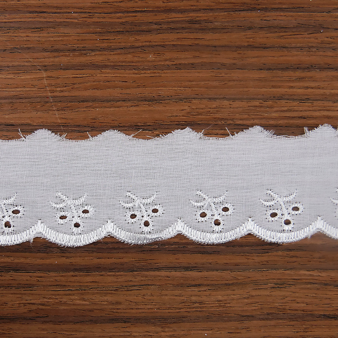 Broderie Anglaise Trim Cherry Design 1.5" wide White 27.4 metre cards