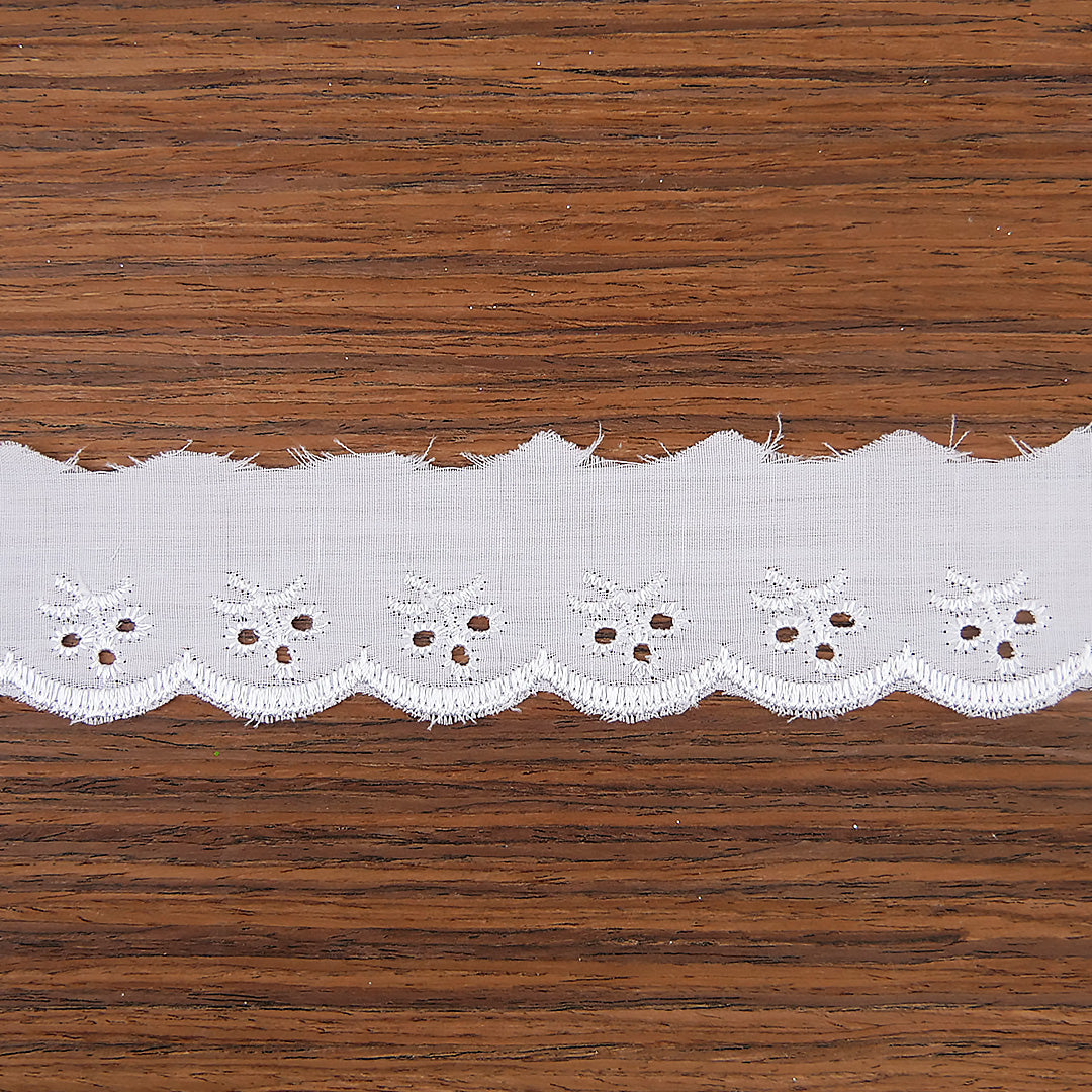 Broderie Anglaise Trim Cherry Design 1" wide White 27.4 metre cards