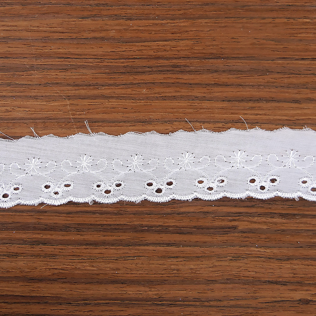 Broderie Anglaise Trim Floral Design 1.5" wide White 27.4 metre cards