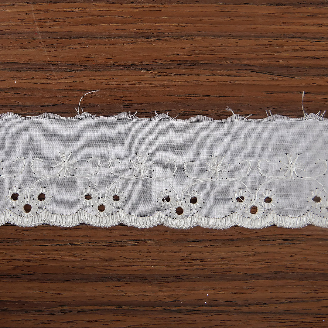 Broderie Anglaise Trim Floral Design 1.5" wide Ivory 54.8 metre cards