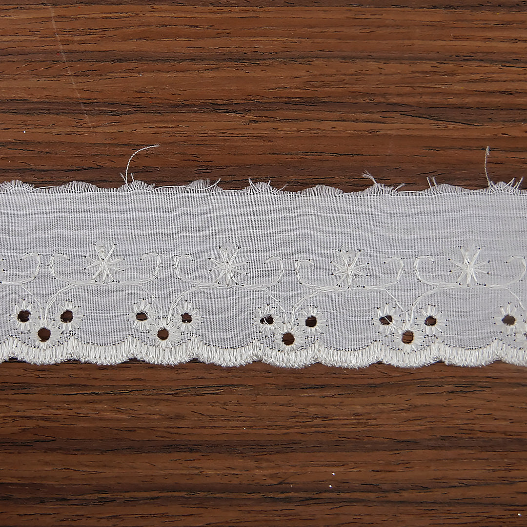 Broderie Anglaise Trim Floral Design 1.5" wide Ivory 54.8 metre cards