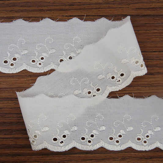 Broderie Anglaise Trim Cherry Design 2" wide Ivory 27.4 metre cards