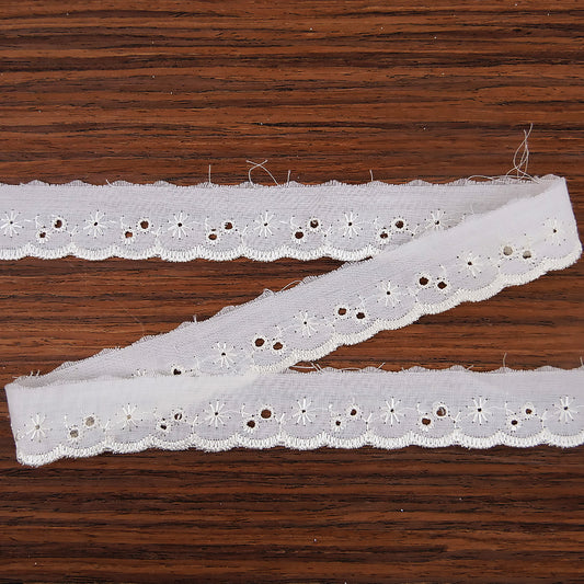 Broderie Anglaise Trim Floral Design 1" wide Ivory 50 metre cards