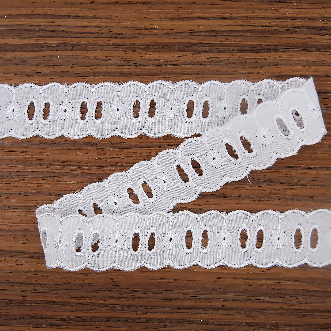 Broderie Anglaise Slot Cherry Design 1" wide White 27.4 metre cards