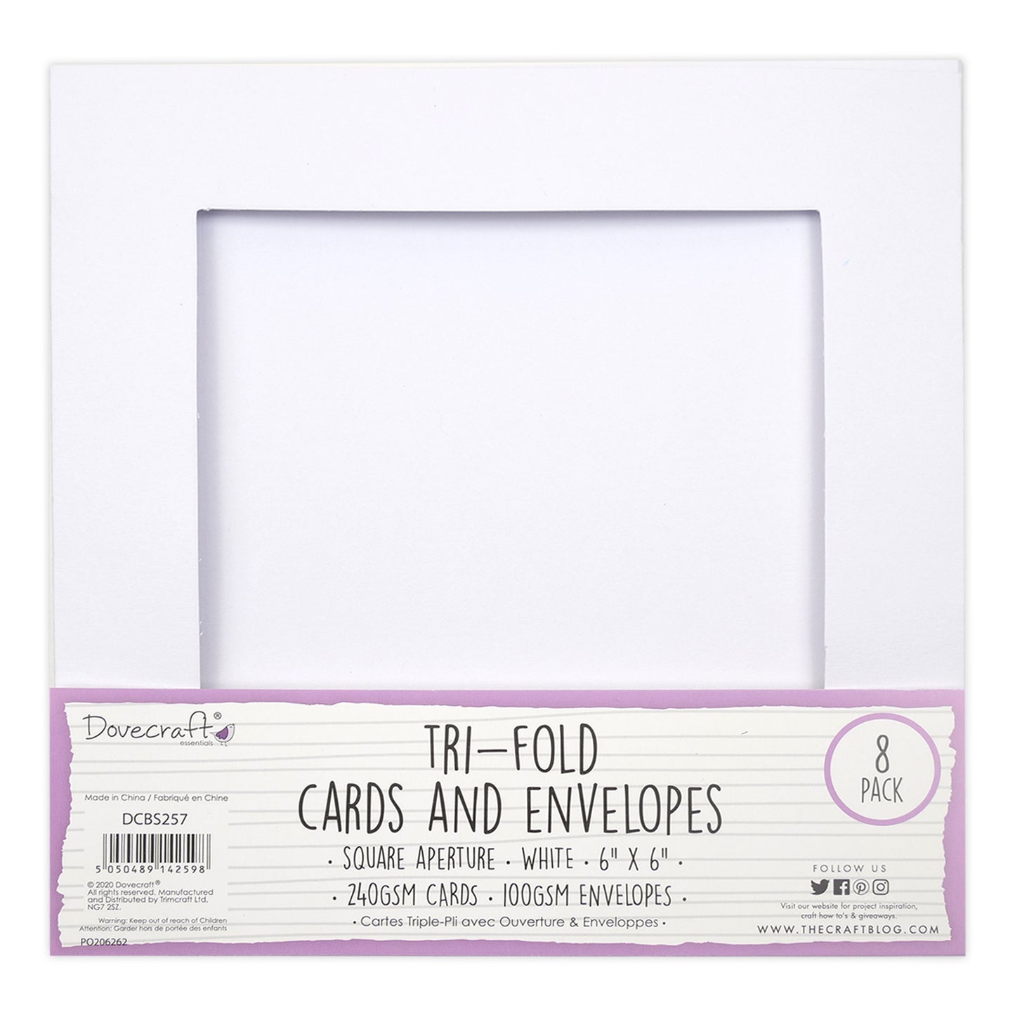 Dovecraft Essentials Tri-fold Cards and Envelopes 6x6 Square Aperture