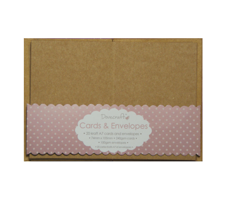 Dovecraft 20 Mini Kraft 74mm x 105mm Cards & Envelopes