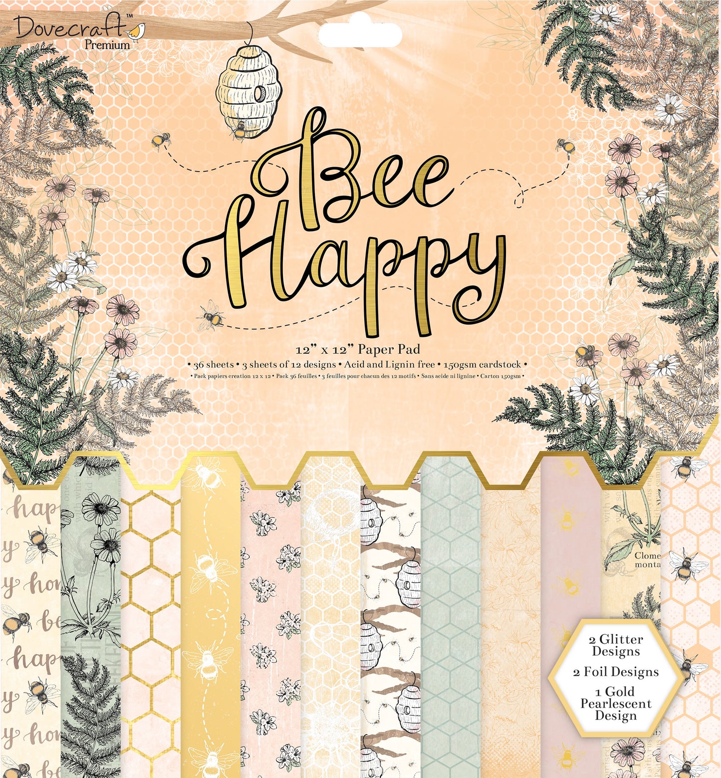 Dovecraft Premium Bee Happy 12x12 FSC Paper Pad