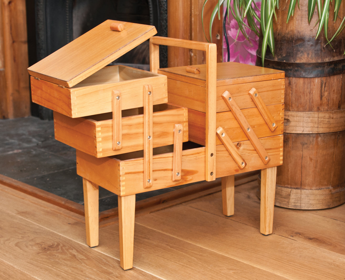 Hobby Gift 3 Tier Cantilever Beech Wood Sewing Box with Legs