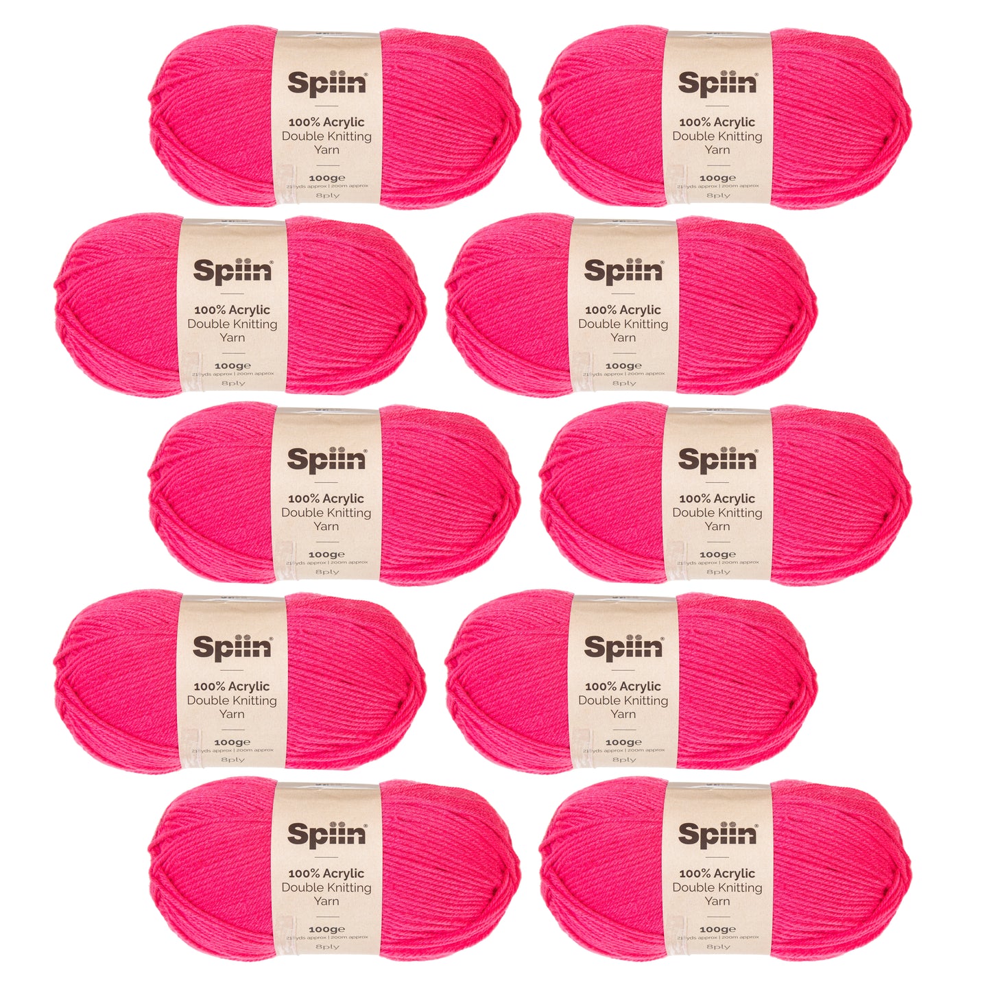 Spiin High Quality Double Knit Yarn - 10x100g Balls Hot Pink