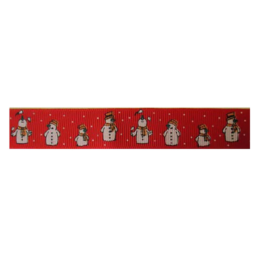 Snowmen on a 9mm Red Grosgrain Ribbon 20 metre reel