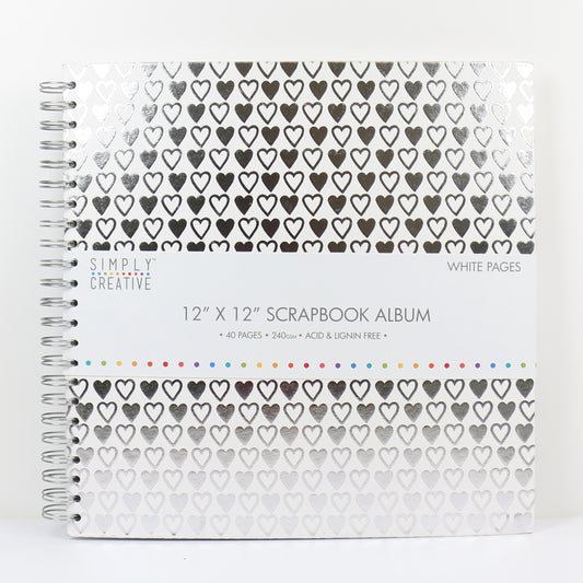 Simply Creative Album 12x12 - White with Hearts Foiled