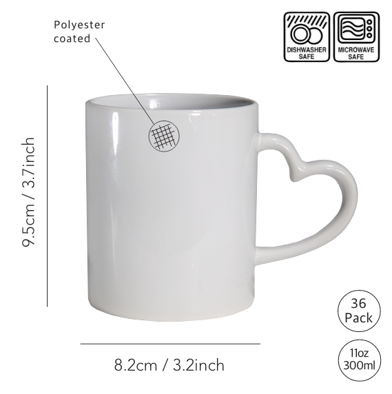 Simply Creative Sublimation Mugs in Boxes - White Heart 11OZ - 36pcs