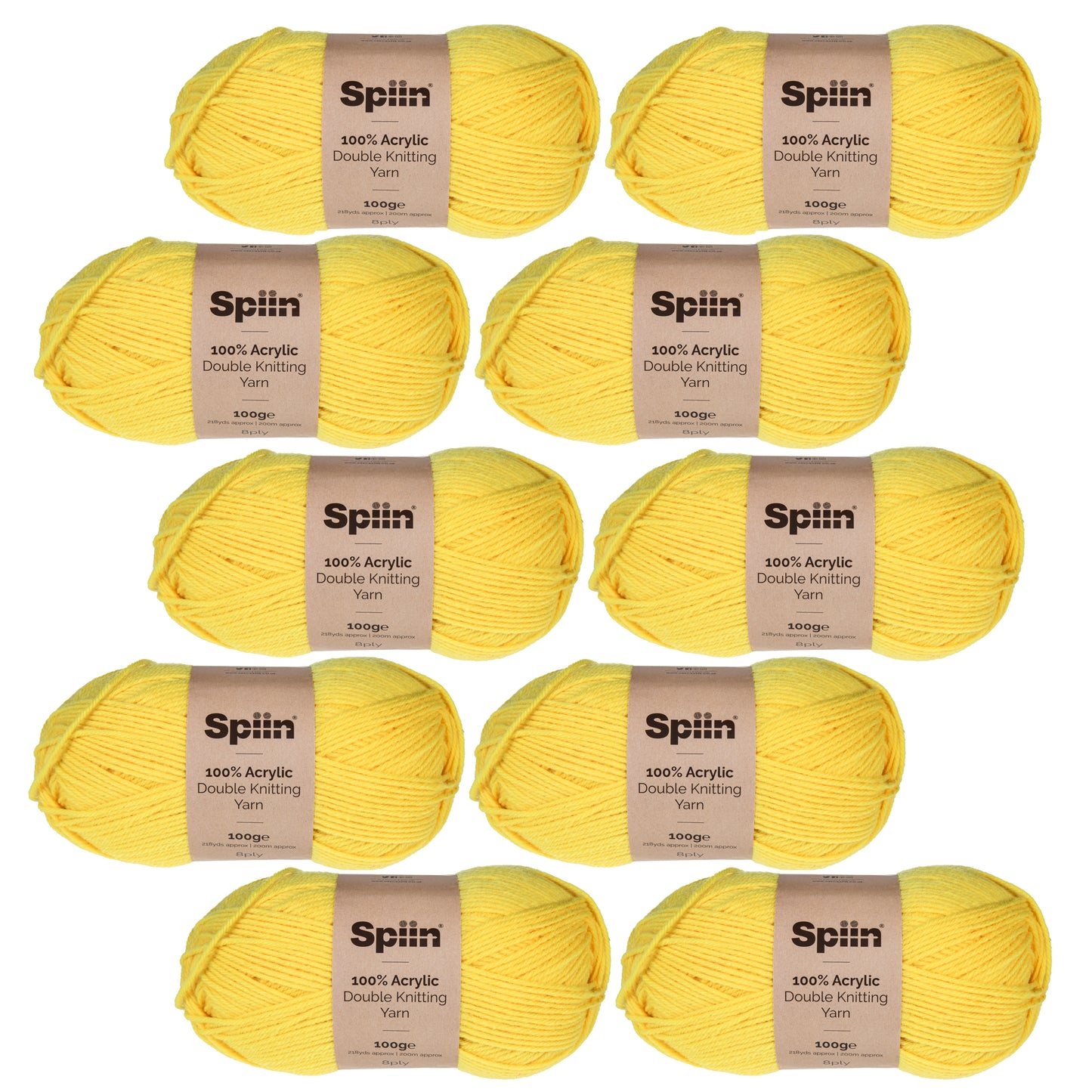 Spiin High Quality Double Knit Yarn - 10x100g Balls Yellow