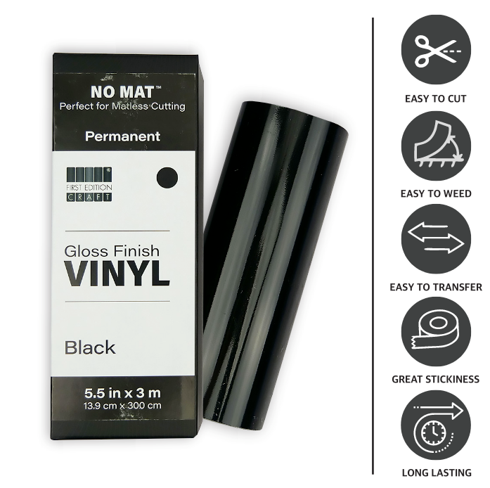 First Edition Mat-less Vinyl Permanent Gloss - Black 5.5in x 120in