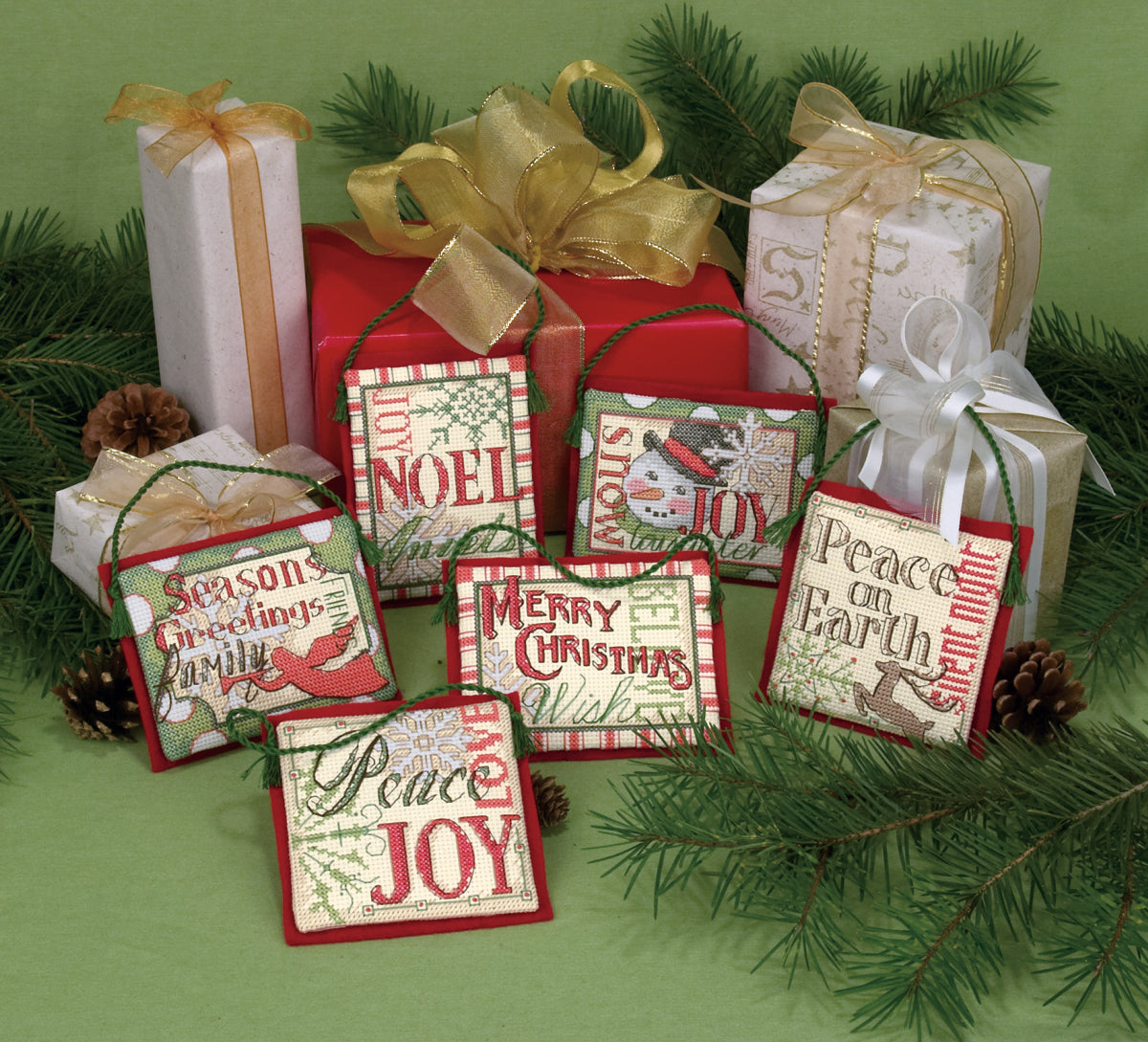 Dimensions Counted Cross Stitch Kit Christmas Saying Ornaments Set of 6