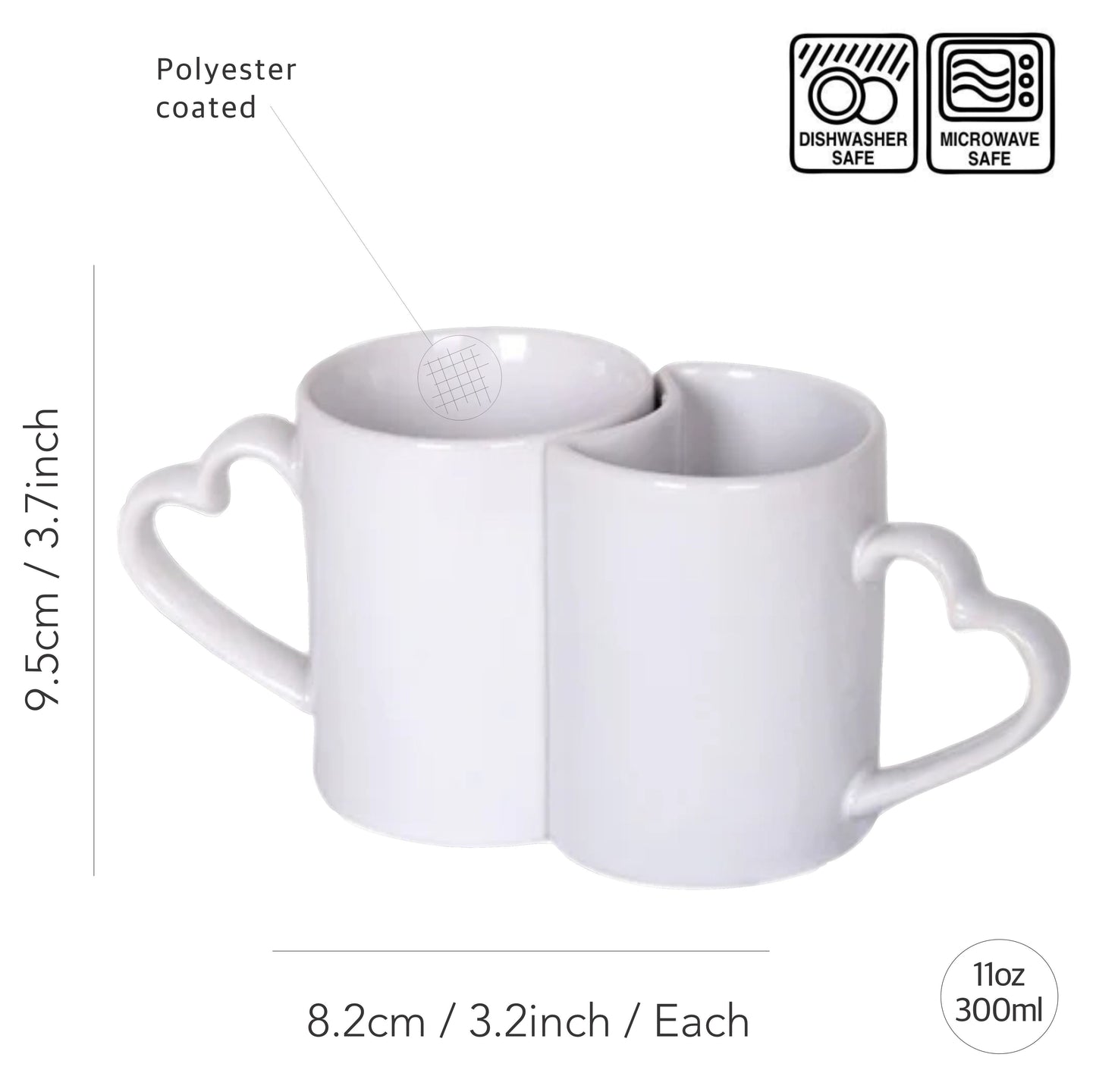 Simply Creative Sublimation Mugs 11oz - Couple Heart - 18 sets (36 mugs in total)