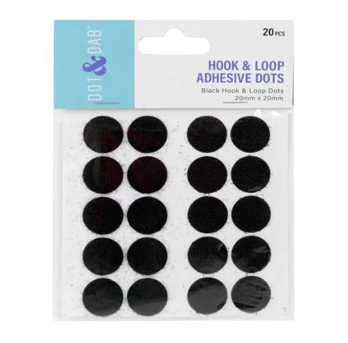 Dot & Dab Hook & Loop Fastening Dots 2cm diameter (5 dots per sheet - 4 sheets per pack) Black
