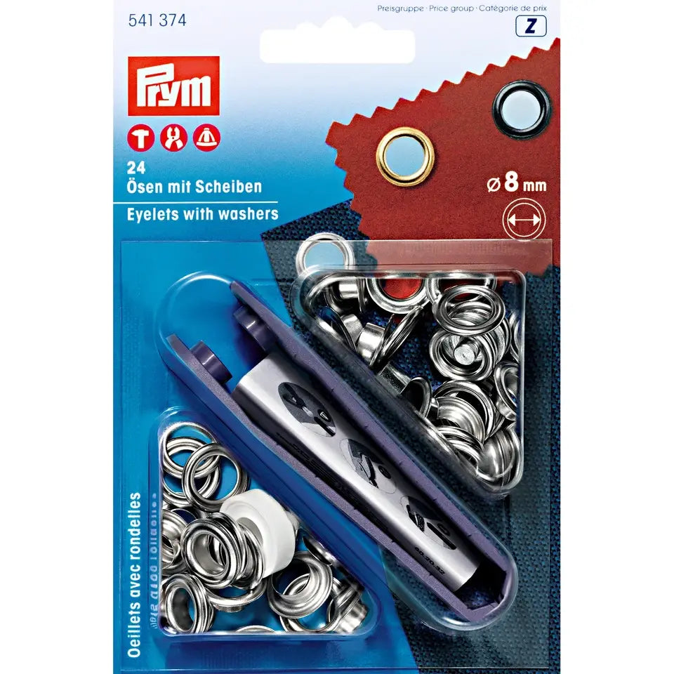 Prym Eyelets and Washers Silver Coloured 8 mm Card 24 pieces