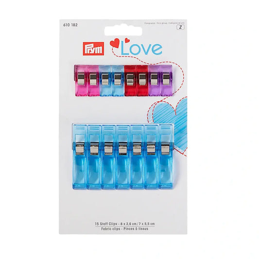 Prym Love Fabric Clips 2.6cm and 5.5cm card of 15