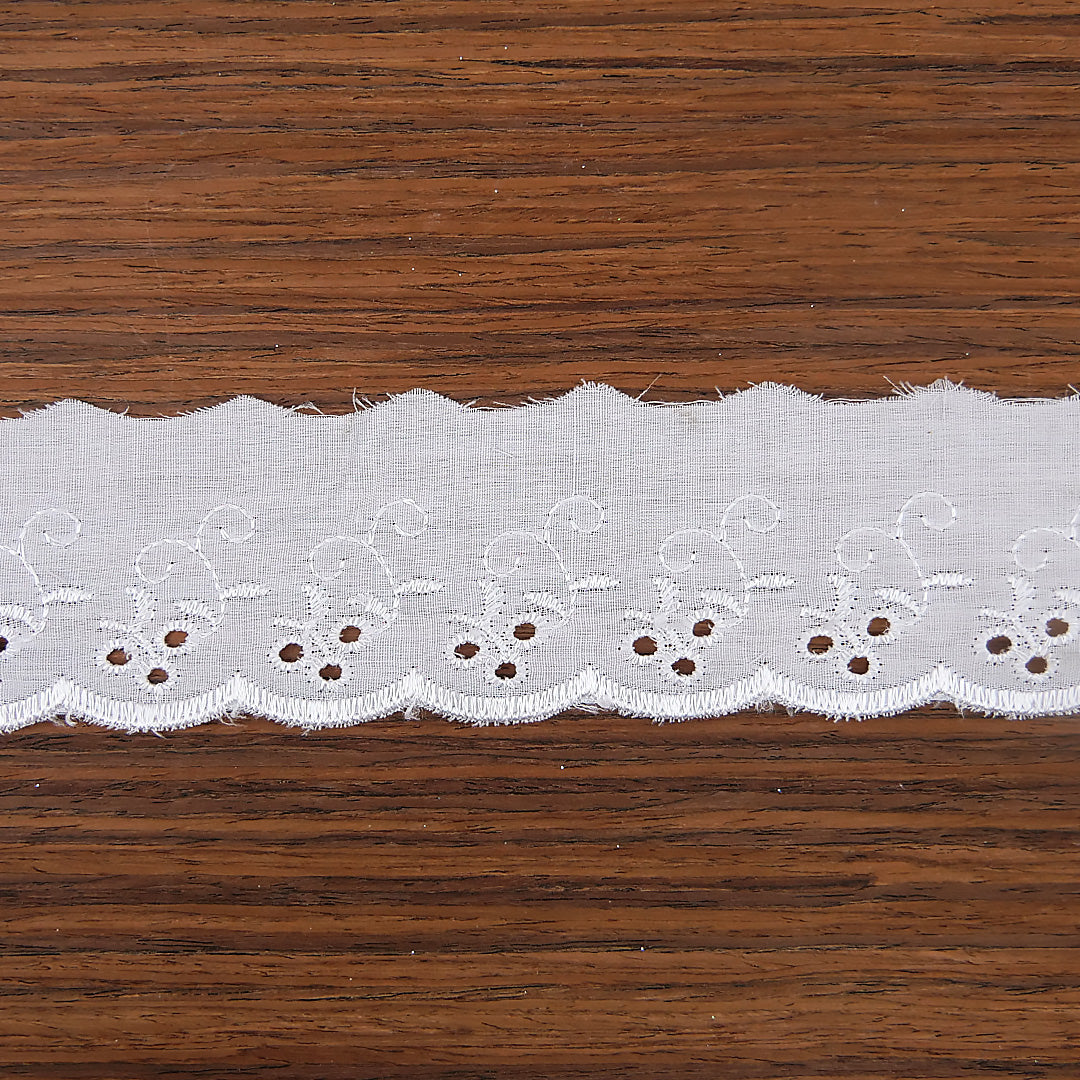 Broderie Anglaise Trim Cherry Design 2" wide white 27.4 metre cards