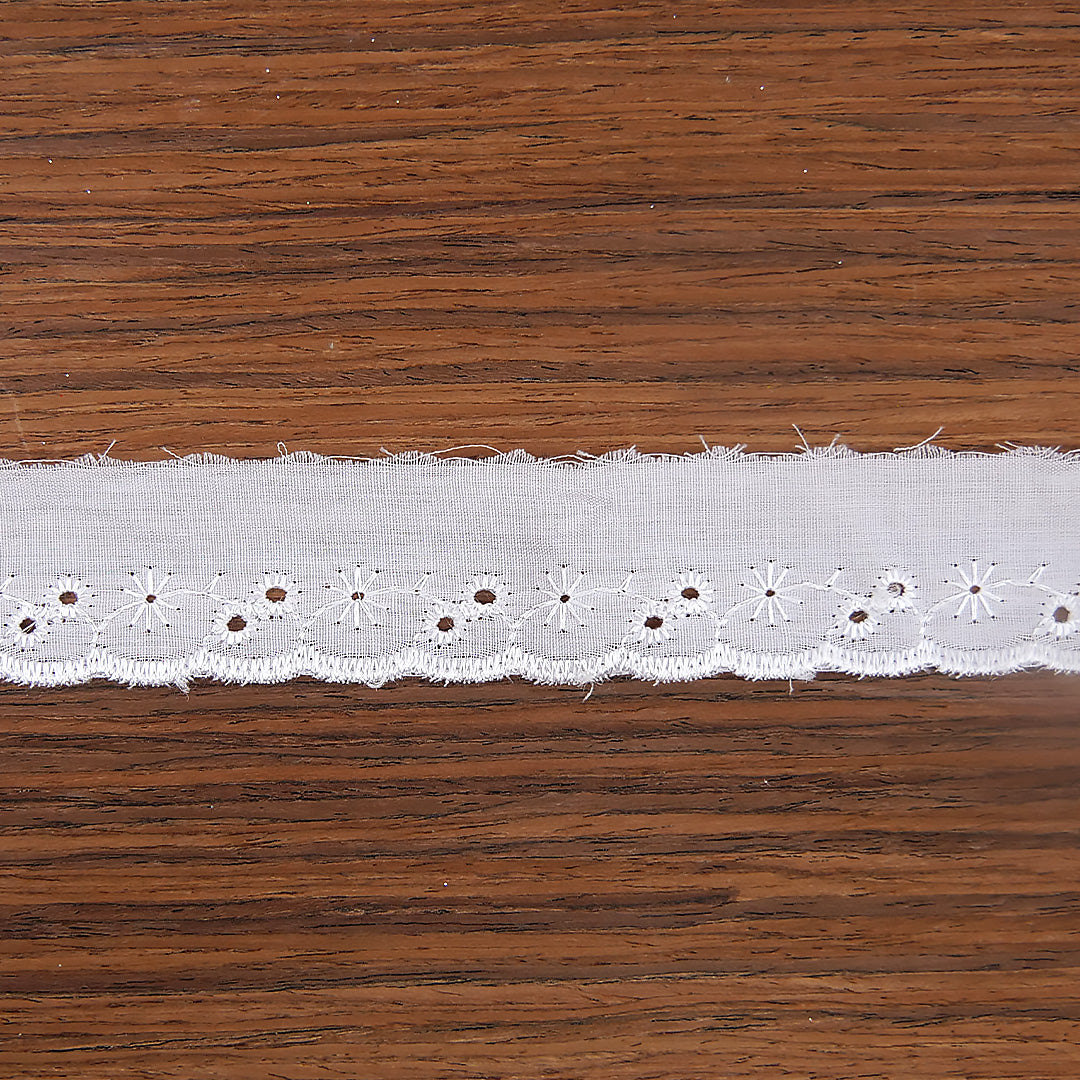 Broderie Anglaise Trim Floral Design 1" wide White 27.4 metre cards