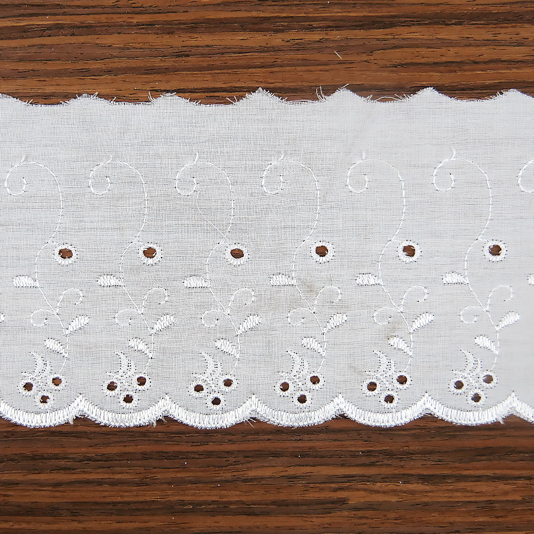 Broderie Anglaise Trim Cherry Design 4" wide White 27.4 metre cards