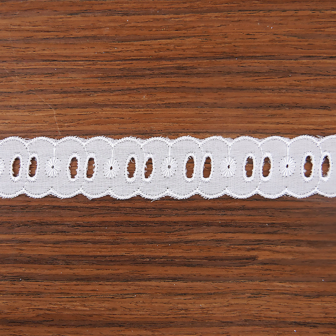 Broderie Anglaise Slot Cherry Design 1" wide White 27.4 metre cards