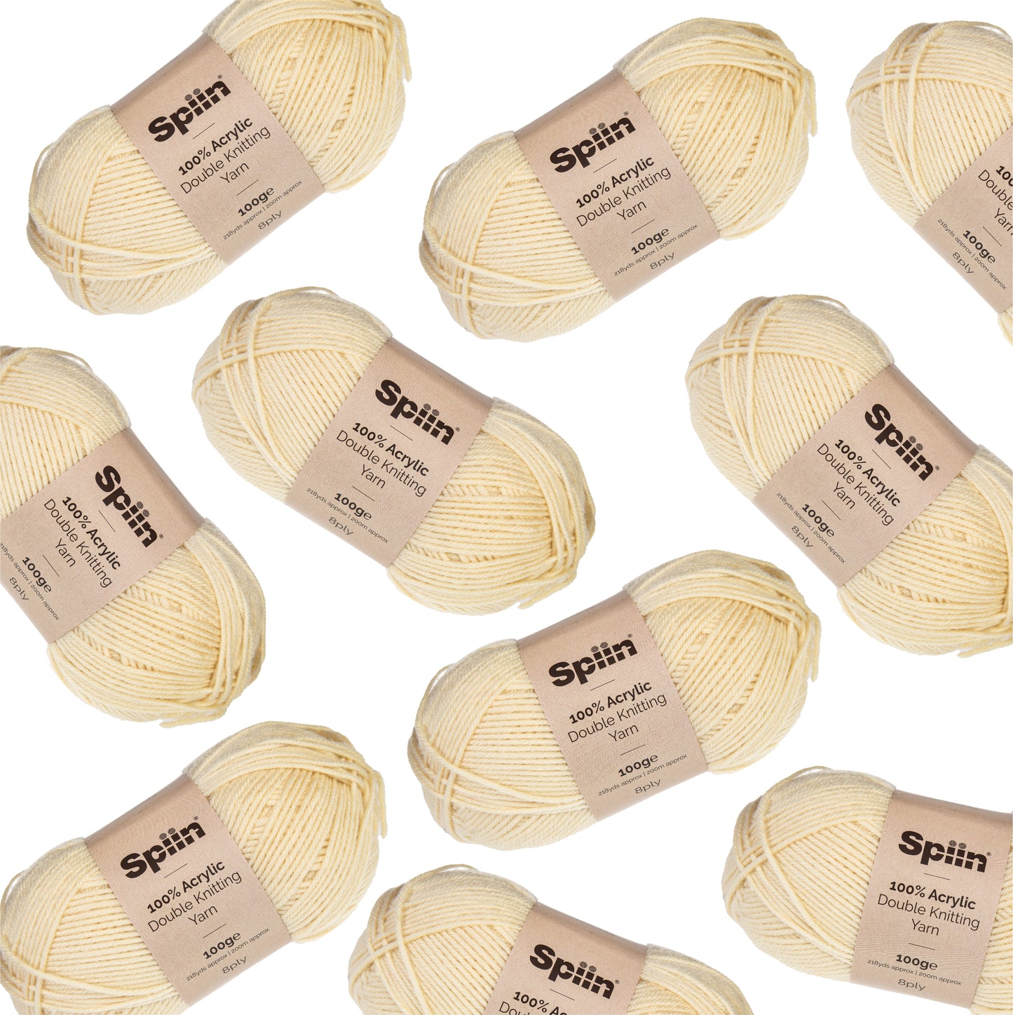 Spiin High Quality Double Knit Yarn - 10x100g Balls Cream