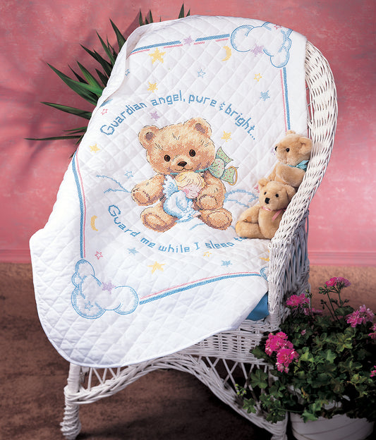 Dimensions Stamped Cross Stitch Quilt Kit Cuddly Bear
