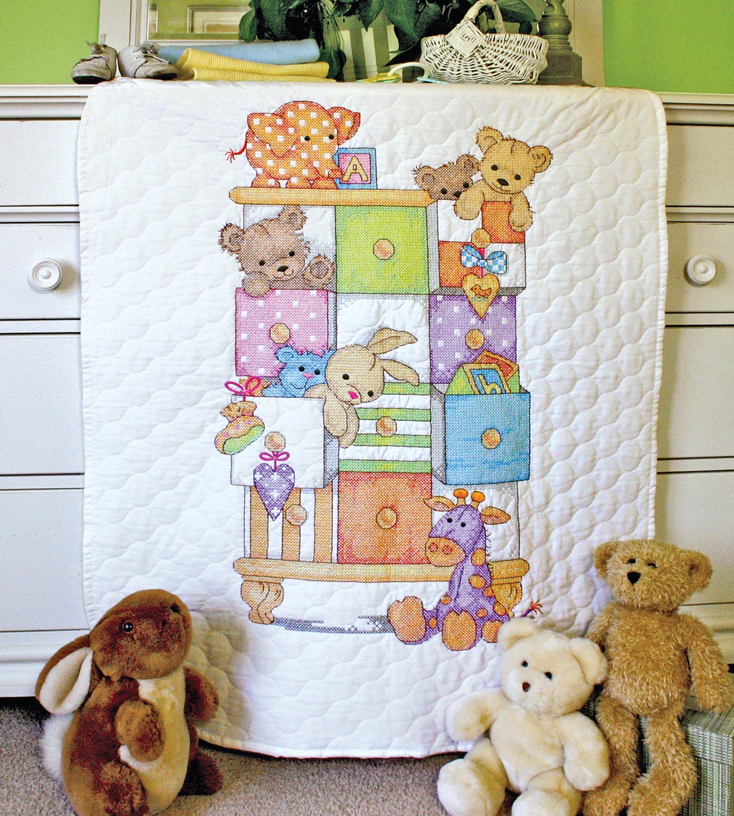 Dimensions Stamped Cross Stitch Quilt Kit Baby Drawers