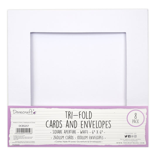 Dovecraft Essentials Tri-fold Cards and Envelopes 6x6 Square Aperture