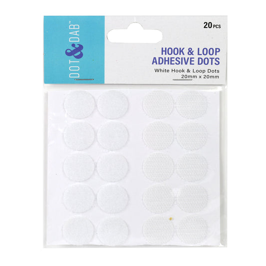 Dot & Dab Hook & Loop Fastening Dots 2cm diameter (20 pack) White