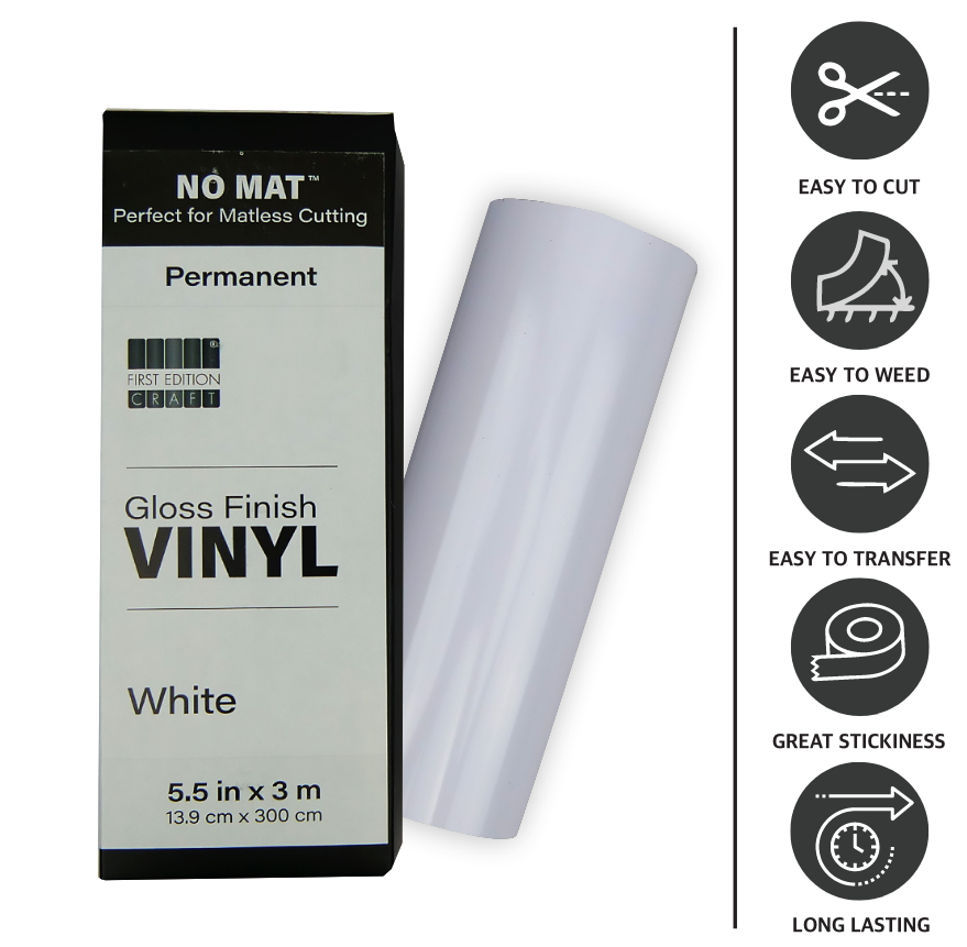 First Edition Mat-less Vinyl Permanent Gloss - White 5.5in x 120in