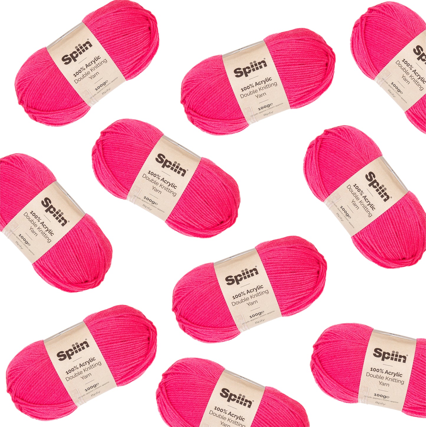 Spiin High Quality Double Knit Yarn - 10x100g Balls Hot Pink