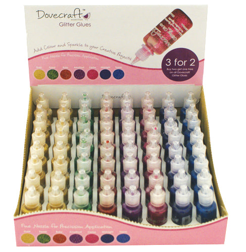 Dovecraft Glitter Glue Brights CDU 64 Pieces 20ml