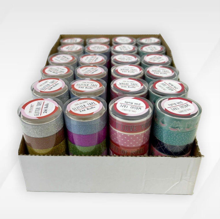 Love To Craft Washi and Glitter Tape Tubes - CDU 24 x 6 Pieces