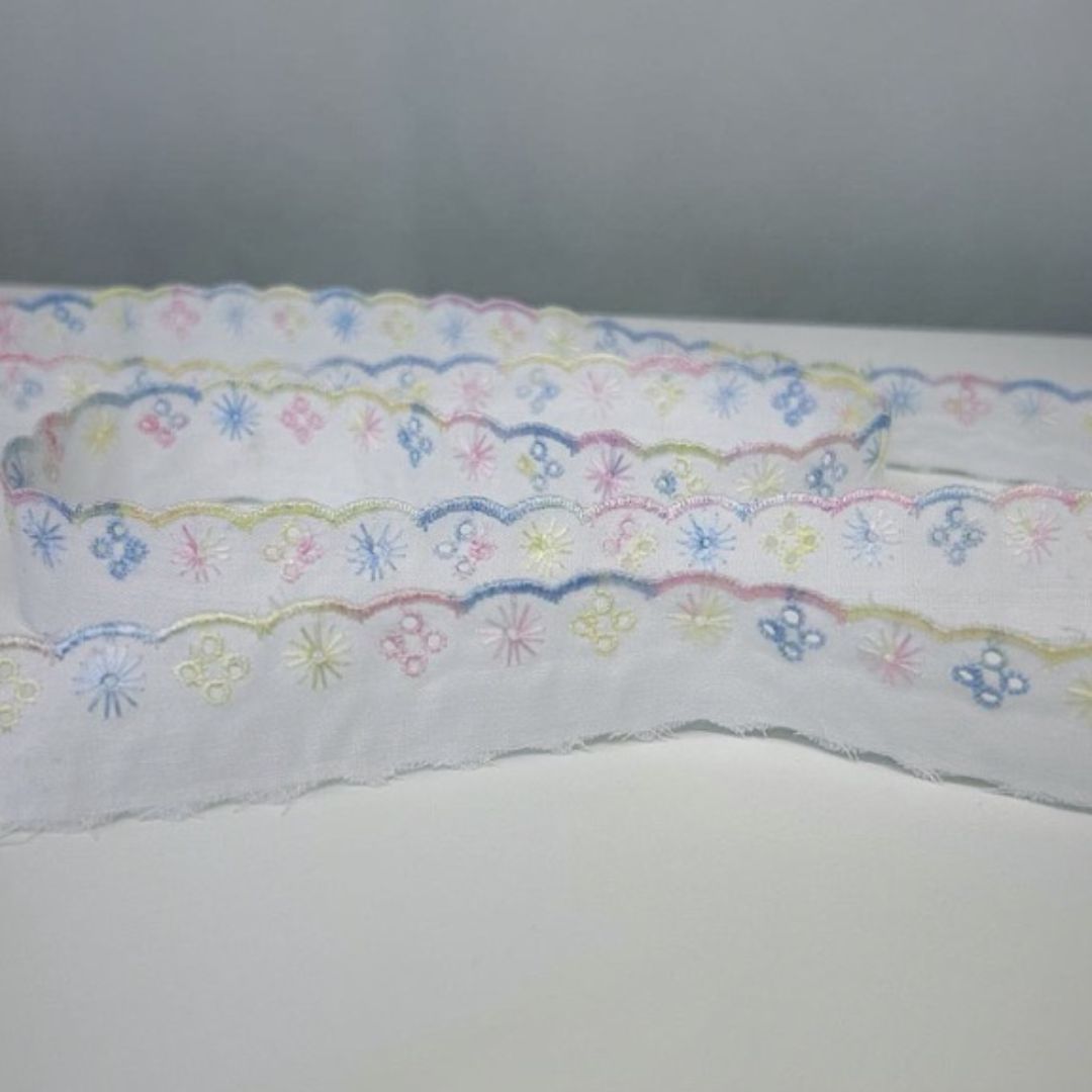 Broderie Anglaise 1 inch Lace Multi Coloured 1x 411 meters Roll