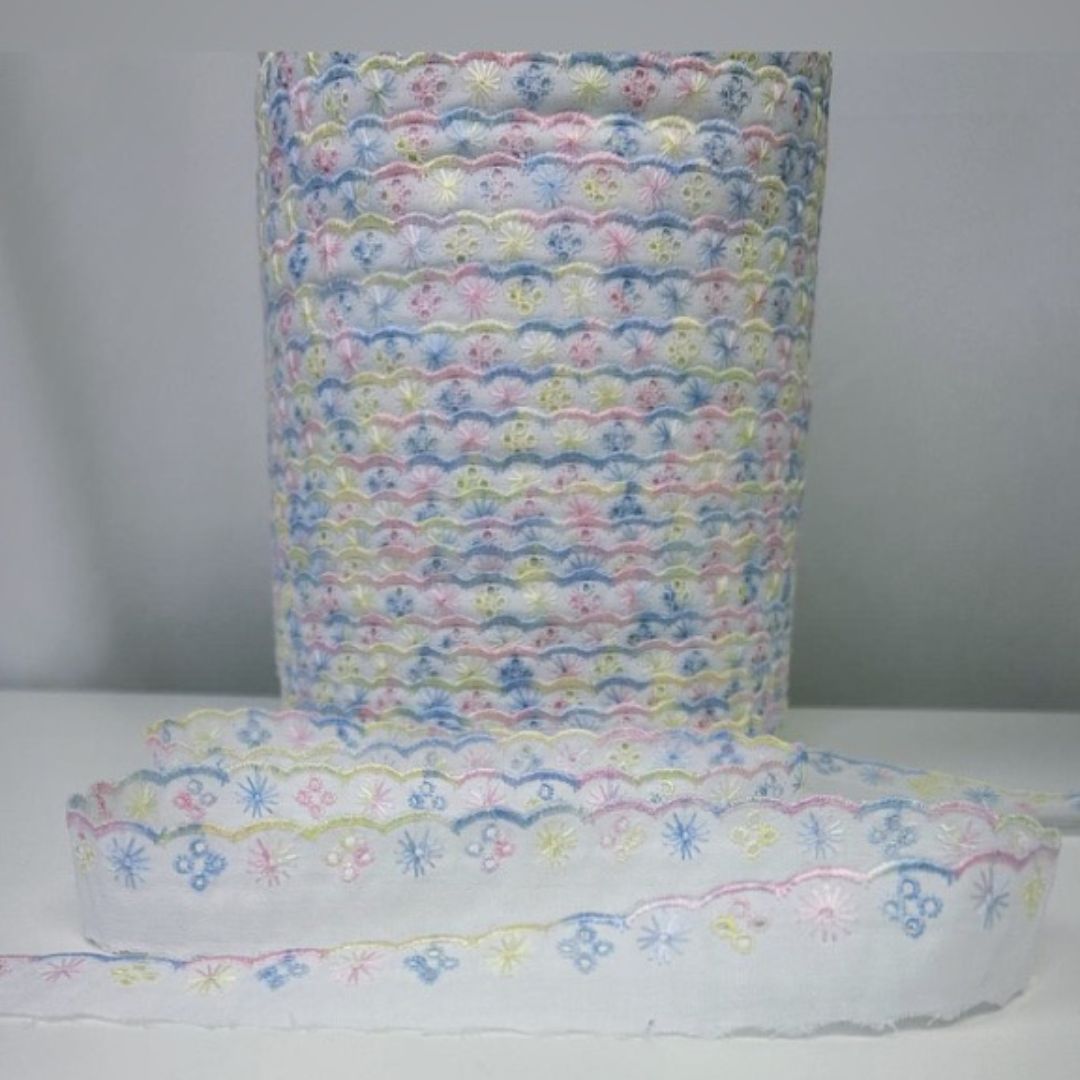 Broderie Anglaise 1 inch Lace Multi Coloured 1x 411 meters Roll