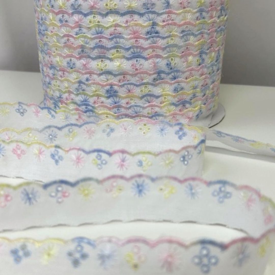 Broderie Anglaise 1 inch Lace Multi Coloured 1x 411 meters Roll