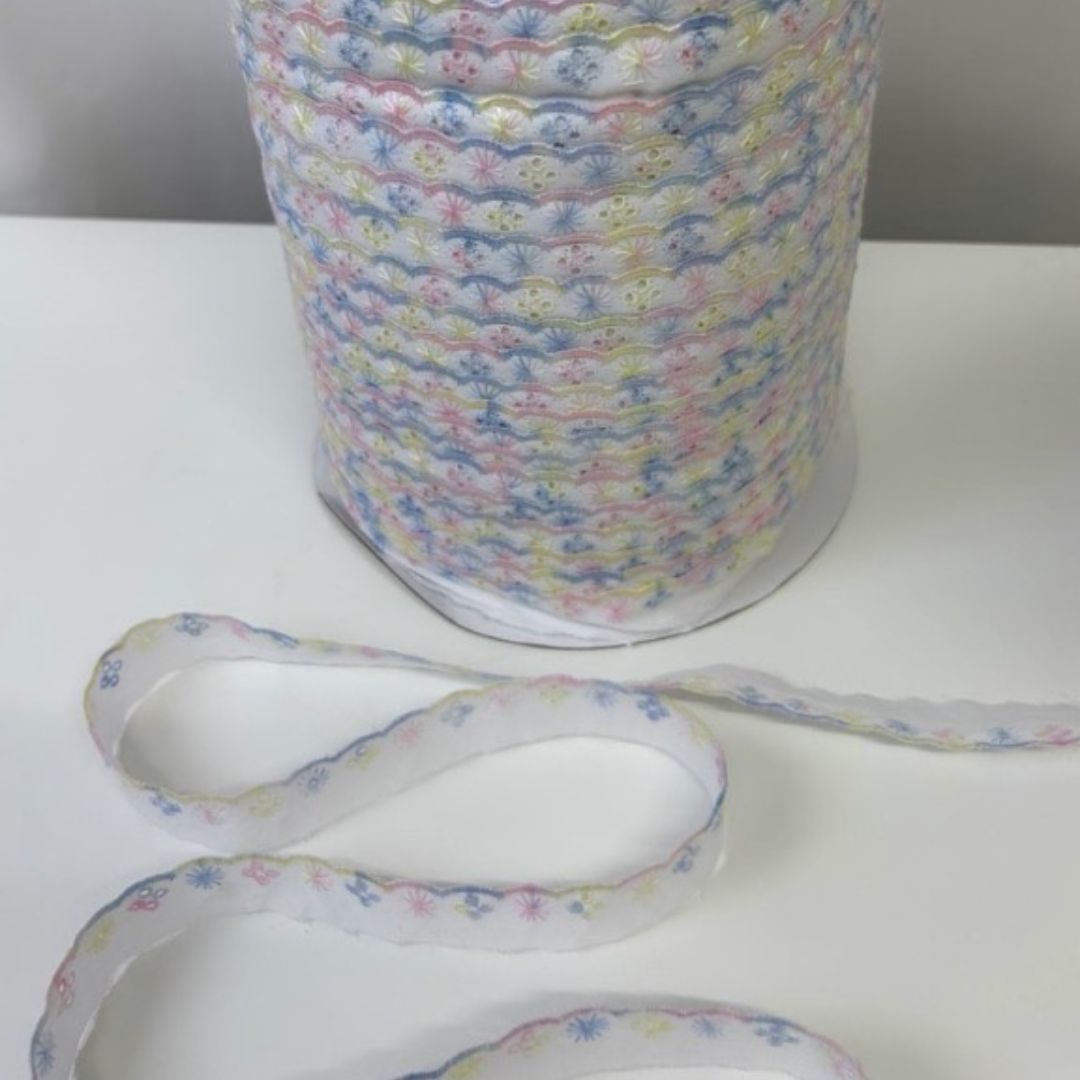 Broderie Anglaise 1 inch Lace Multi Coloured 1x 411 meters Roll