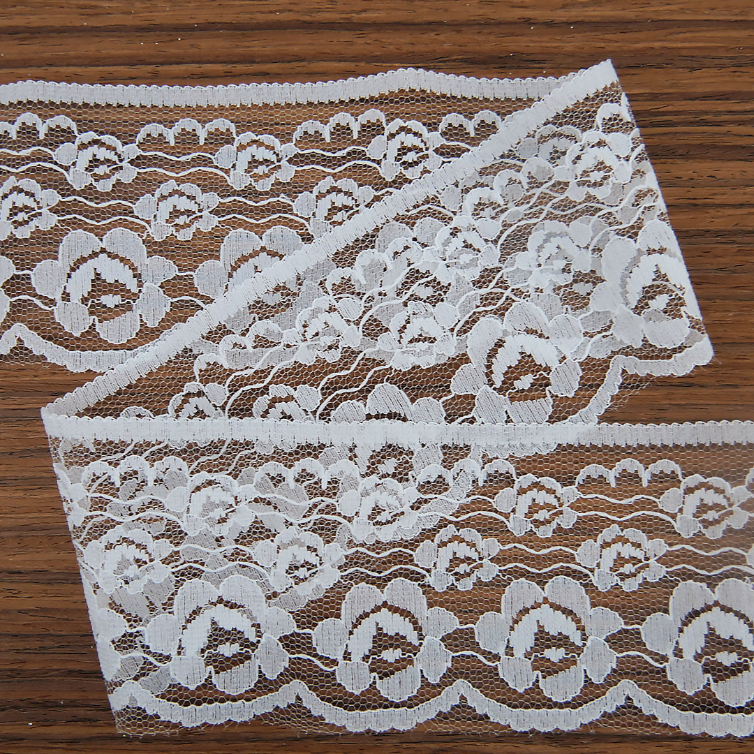 Lace Rose Design 3" wide White 50 metre reels