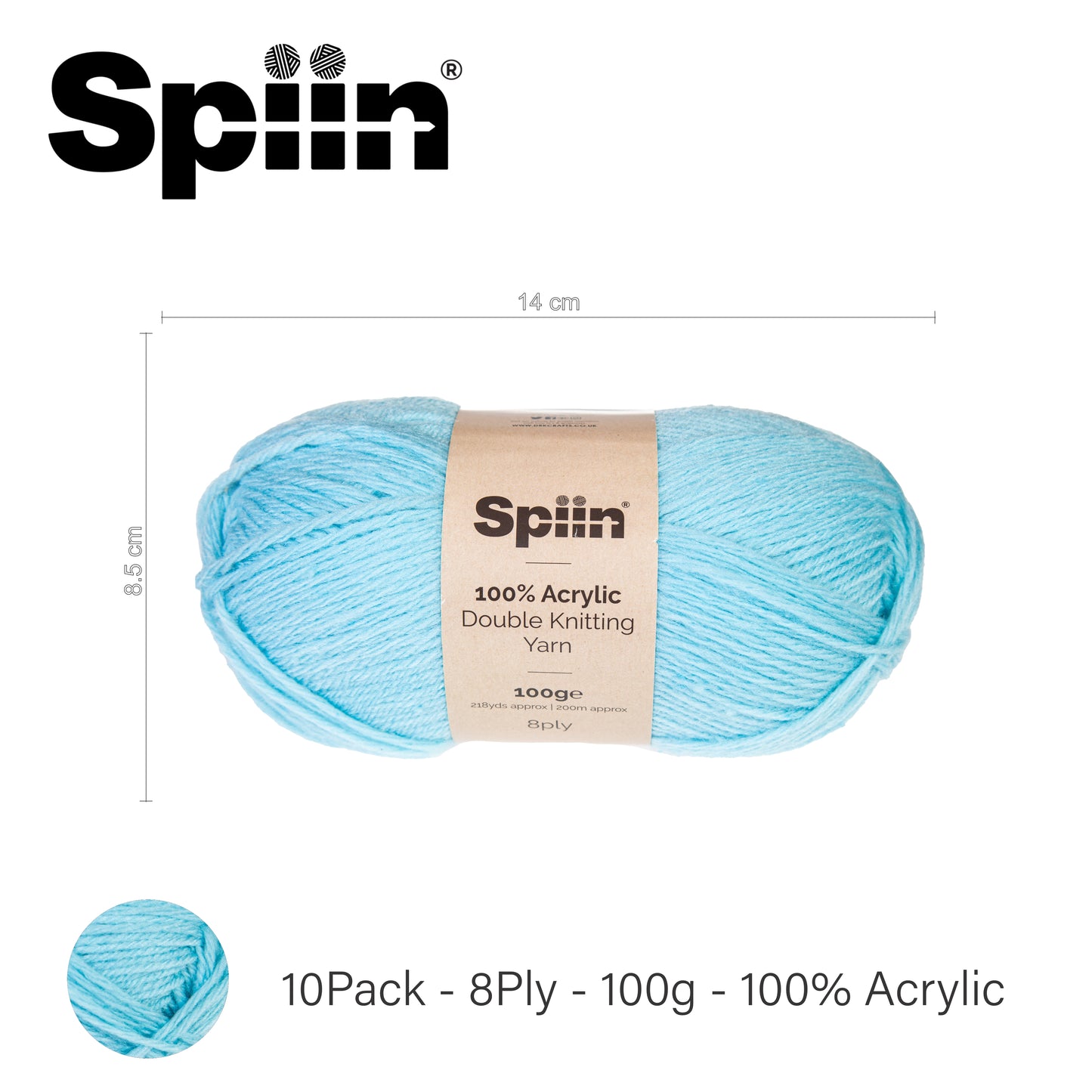 Spiin High Quality Double Knit Yarn - 10x100g Balls Light Blue