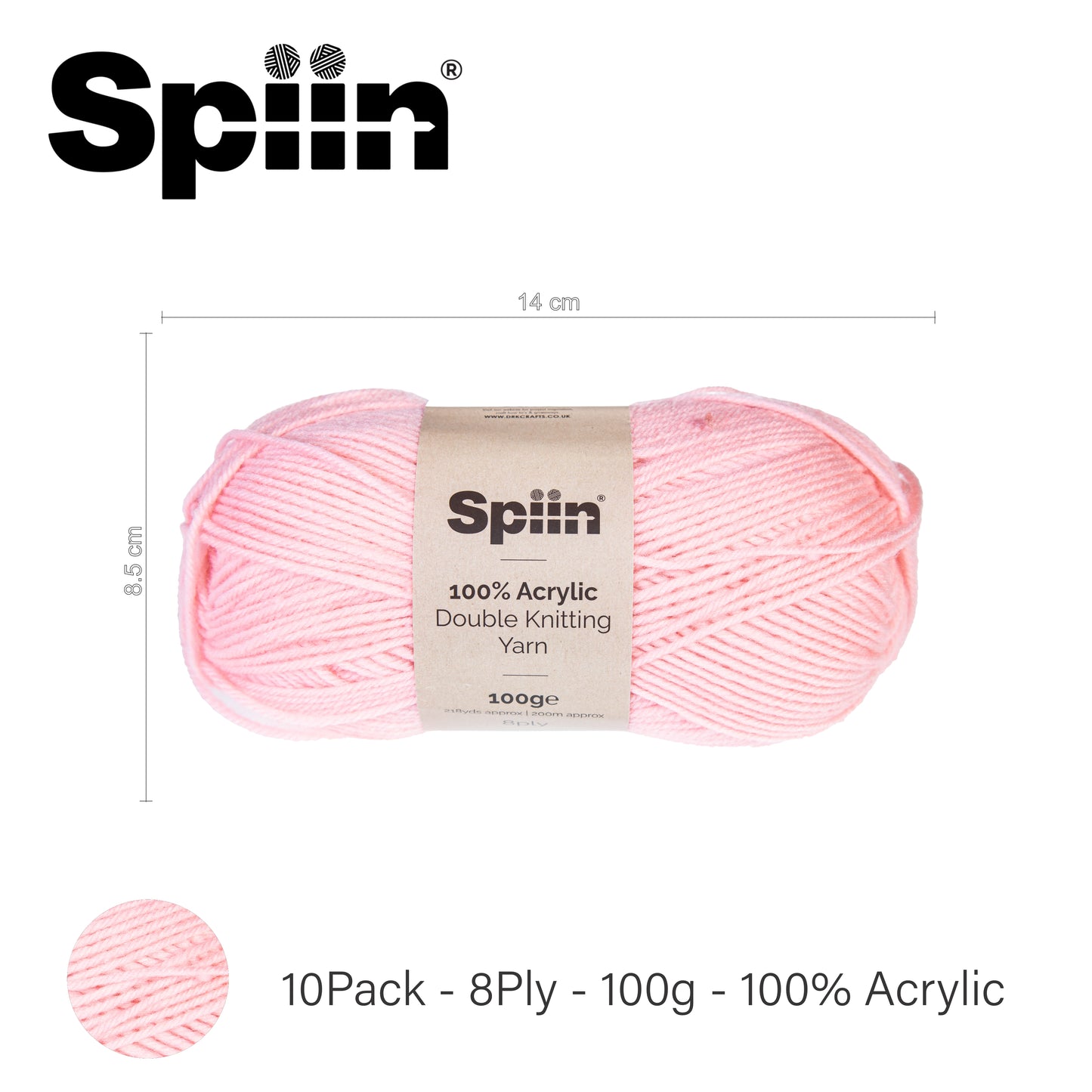 Spiin High Quality Double Knit Yarn - 10x100g Balls Light Pink