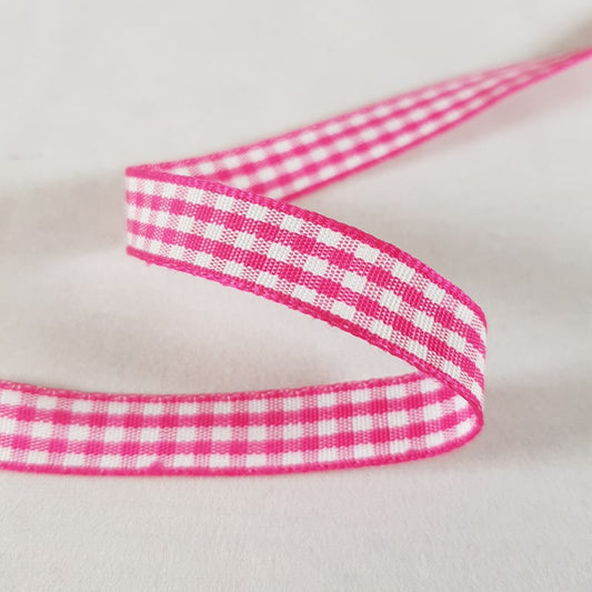 Gingham Ribbon 10mm x 20m Hot Pink/White