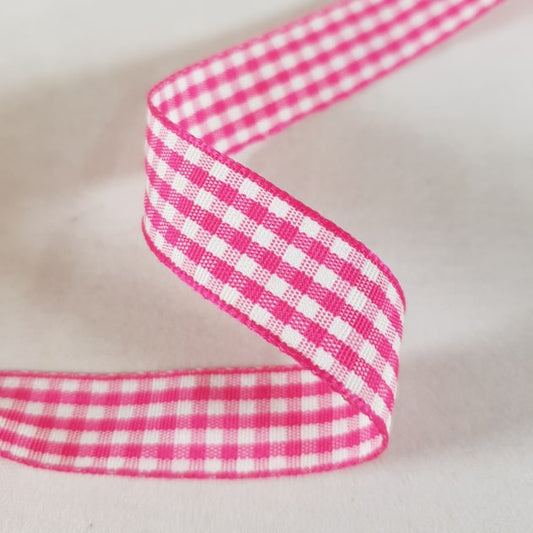 Gingham Ribbon 15mm x 20m Hot Pink/White