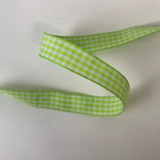 Gingham Ribbon 15mm x 20m Lime/White