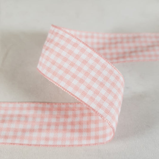 Gingham Ribbon 25mm x 20m Pink/White